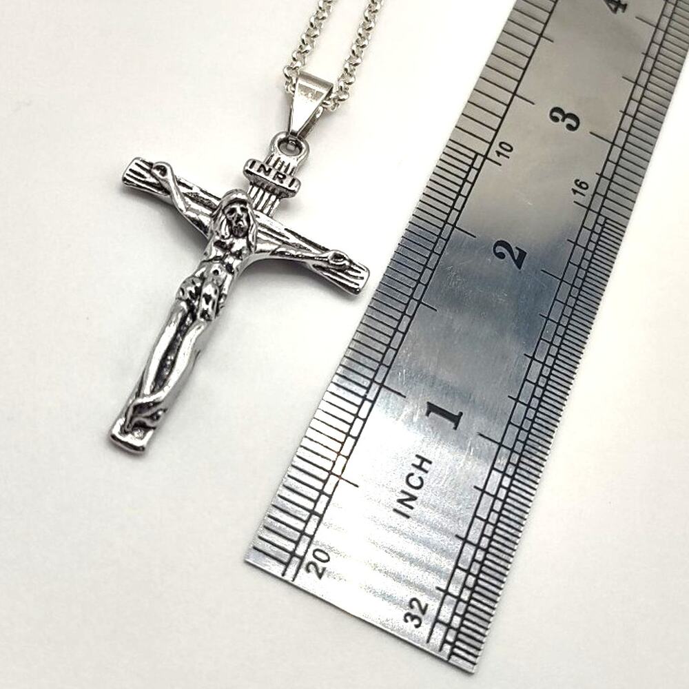 925 Sterling Silver Necklace INRI Jesus Crucifix Cross Valentines Birthday Gift